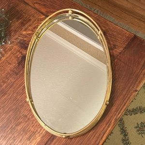 Vintage Oval Brass Rim Mirror Dresser/Vanity Tray